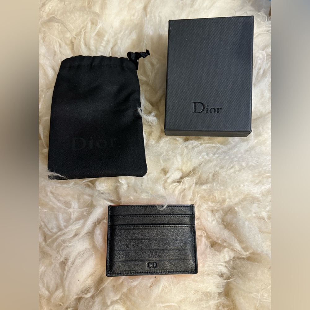 New CHRISTIAN DIOR CARD HOLDER Black Orange  Leather Pouch  With Box